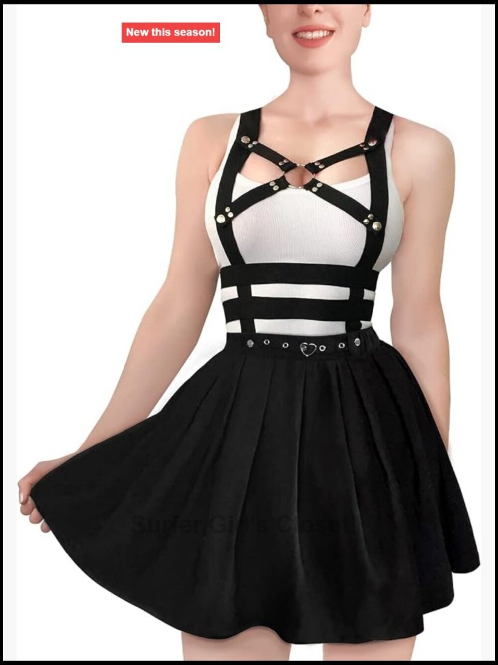 Pleated Detachable Overall Skirt Romper Goth Harness Mini Skirt